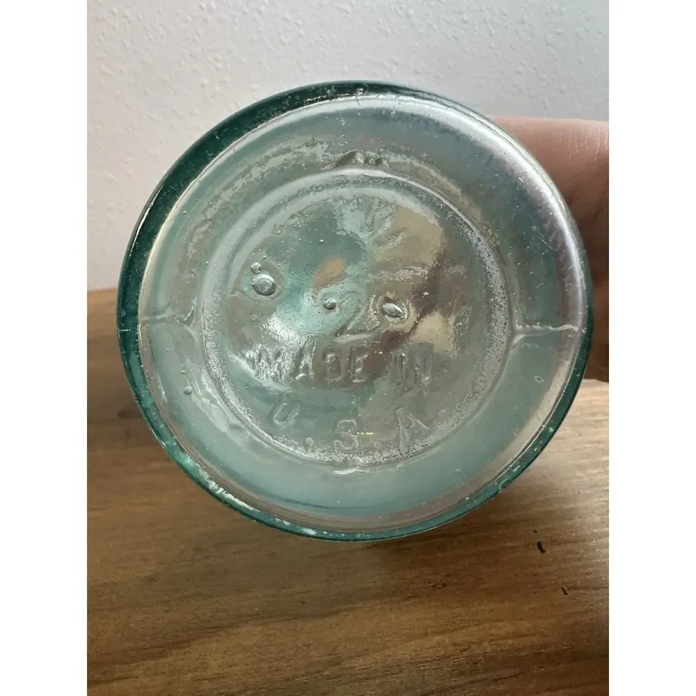 Antique Aqua Glass Full Pint Bottle Embossed U S A Hand Blown Utility Jar